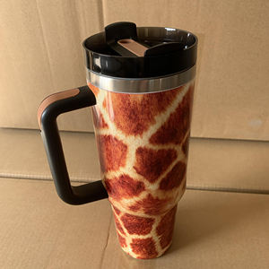 Mug de voyage isotherme de 40 oz de style nordique avec poignée et couvercle à imprimé léopard et paille, compatible lave-vaisselle - Product Image 2