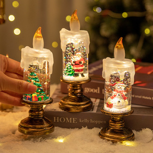 Dropshipping Shopify Christmas Candle Snow Globe Cartoon Figurine With <b>Glitter</b> Waterless Light Up Decor - Product Image 4