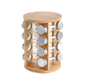 Especiero Giratorio Redondo <span class=keywords><strong>de</strong></span> Bambú para Encimera, 16 Frascos <span class=keywords><strong>de</strong></span> Vidrio con Tapas, Especiero <span class=keywords><strong>de</strong></span> Madera <span class=keywords><strong>de</strong></span> Bambú - Product Image 3
