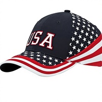 Casquette de baseball unisexe en sergé de coton lavé, 6 panneaux, motif étoiles et rayures drapeau USA, respirante et imperméable, toutes saisons