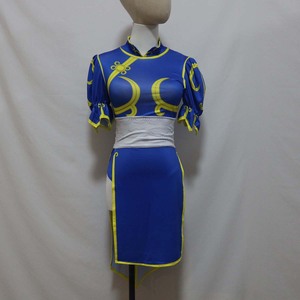 Jeu Street Fighter Cosplay <span class=keywords><strong>Chun</strong></span> <span class=keywords><strong>Li</strong></span> Cosplay Blue Qipao Full Set Costume GAHC-055 - Product Image 5