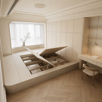 Lit de rangement tatami néoclassique moderne sur mesure avec armoire intégrée et bureau pour suite parentale parisienne
