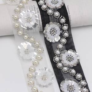 <span class=keywords><strong>Perles</strong></span> <span class=keywords><strong>de</strong></span> luxe faites à la main broderie Net dentelle tissu noir blanc bricolage vêtements Costume robe décorative paillettes perle dentelle coupe - Product Image 6