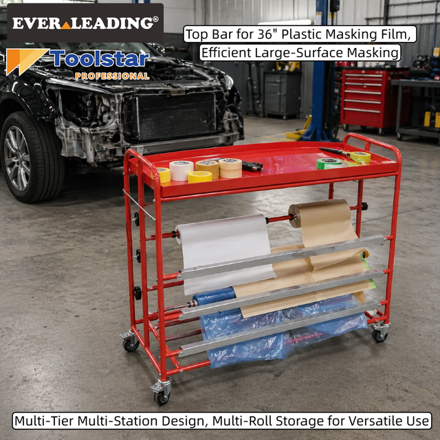 All-in-One Metal Masking Workstation with Heavy-Duty Pipe Structure Large Top Tray Multi-Roll Storage + 4" Casters Spray Booth