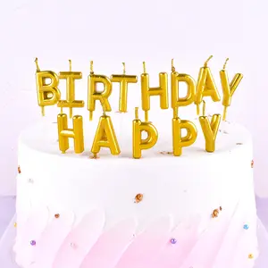Huaming Wholesale Metallic Gold/Sliver Birthday Cake Candles Sweet 16 Happy Birthday Letter Birthday Party Candles Pack