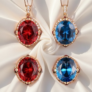 Ensemble de bijoux tendance en or 14 carats plaqué or rose, cuivre écologique, imitation rubis et saphir taille ovale, comprenant des bagues et un collier TU - Product Image 3