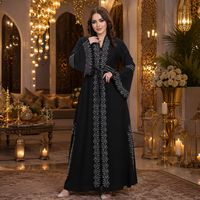 Abaya Dubaï en polyester à motifs floraux perlés, robe évasée à manches évasées, avec ceinture assortie, robe longue modeste pour femme, idéale pour banquets, festivals et spectacles