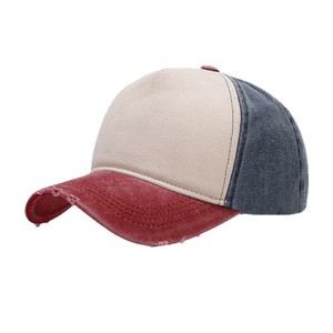 Baseball Cap Color Blocked Washed Denim Cotton Breathable Unisex Sunshade Hat - Product Image 5