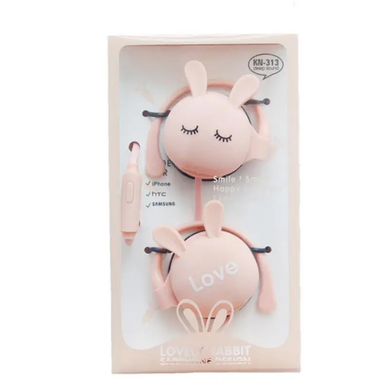 Cute Rabbit Headphones Stereo Ear Hook Sport Wired Earphones Headset With Microphone Earbud For Xiaomi MP3 Daughter Gift