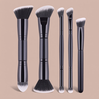 Ensemble de 5 pinceaux de maquillage double-embout, à poils synthétiques doux, pour blush et contouring, trois couleurs, pour le visage, idéal pour les voyages