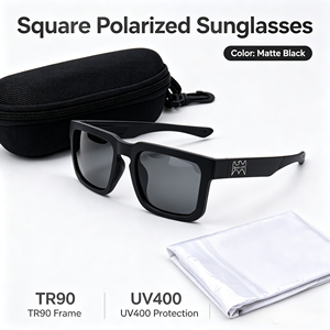 Lunettes de soleil carrées polarisées TR90 en gros, verres miroir UV400, pour surf et plage, monture intégrale, étui <span class=keywords><strong>EVA</strong></span>, tissu, couleurs vives, personnalisables, confortables - Product Image 2