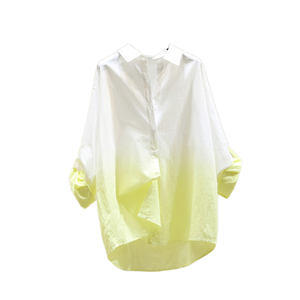 Camisa de Manga Larga con Botones y Color Degradado para Mujer, Corte Holgado Asimétrico, Popelina de Algodón, Blusa Informal para Primavera/Verano - Product Image 1