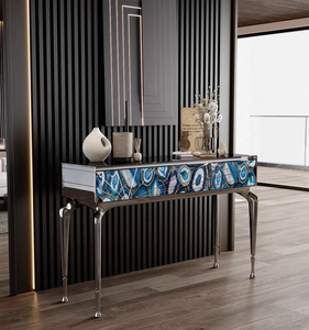 Mesa <span class=keywords><strong>de</strong></span> consola moderna <span class=keywords><strong>de</strong></span> acero inoxidable y oro del fabricante chino, diseño <span class=keywords><strong>de</strong></span> lujo minimalista con tapa <span class=keywords><strong>de</strong></span> mármol - Product Image 4