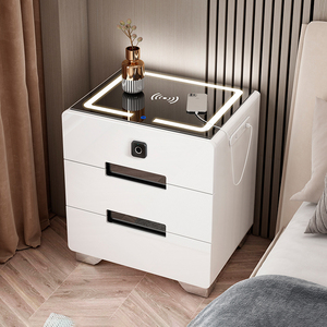Table de chevet intelligente de luxe moderne blanc noir gris bois avec lumière led haut-parleurs chargeur empreinte digitale <span class=keywords><strong>3</strong></span> <span class=keywords><strong>tiroirs</strong></span> meubles de chambre - Product Image 6