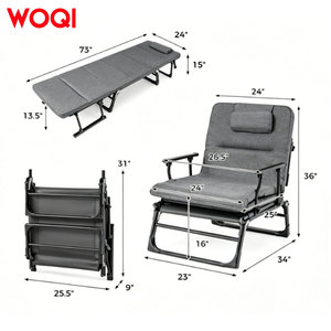 เตียงพับแคมป์ปิ้ง WOQI เก้าอี้ปรับเอนได้พร้อมที่นอนและหมอนสำหรับนอนพักผ่อน เดินทาง สวน สระว่ายน้ำ หรืองีบหลับในออฟฟิศ - Product Image 3