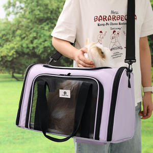 Bolsa de viaje para mascotas, bolso de hombro plegable de poliéster transpirable de gran capacidad para gatos y perros, color morado, azul, rosa, café - Product Image 2