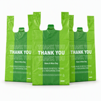 Sacs de courses en plastique HDPE, sacs T-shirt rayés verts, recyclables, imprimés « Merci, Bonne Journée », sacs de caisse pour supermarché