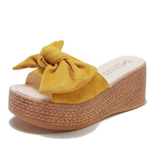 Sandales d'été compensées en daim pour femme <span class=keywords><strong>avec</strong></span> nœud, semelle épaisse et légère en éponge, et fermeture à bouton - Product Image 2