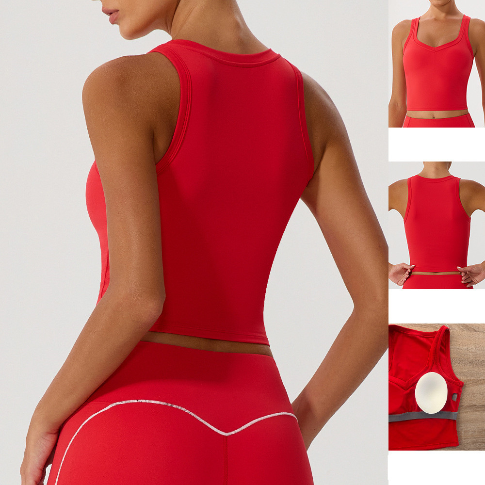 Women's Fitness Sleeveless Crop Top Quick Drying Spandex Yoga T-Shirt Fashionable Sports Vest for Gym for All Seasons Plus Size
