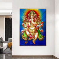 Dekorasi rumah kecil Poster gantung dinding Bohemian Batik etnik payet dicetak Hindu Tuhan Tuhan Ganesha di kanvas seni dinding