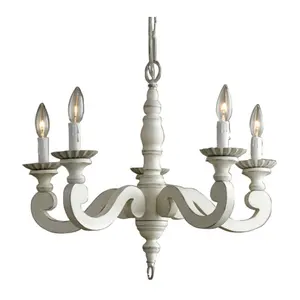 Cổ Điển Bằng Gỗ Chandelier Pendant Lamp 4 Candle Holder Lights Đau Khổ Gỗ Trắng Kim Loại Đèn Chùm