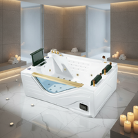 Bañera de Hidromasaje Rectangular Portátil de Acrílico para 2 Personas, de 1.2-1.7M, con Desagüe y Protector para Baño