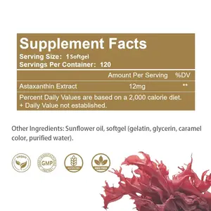 แอสตาแซนธิน 12 มก. อาหารเสริมเกรดฮาลาล ไม่มีรสชาติ ชนิดแคปซูลนิ่ม สำหรับสุขภาพผิว ดวงตา และเสริมภูมิคุ้มกัน - Product Image 2