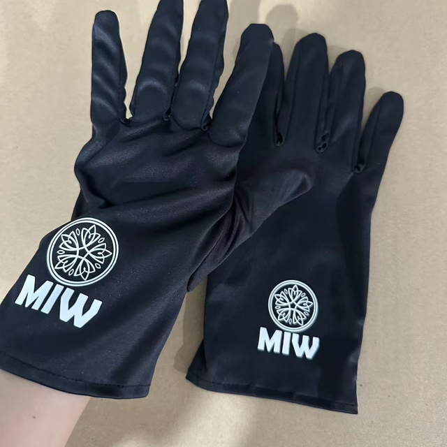 Custom Logo Printed Durable Machine Washable Black Microfiber Knit Wrist Cuff Cleaning Gloves for Jewelry