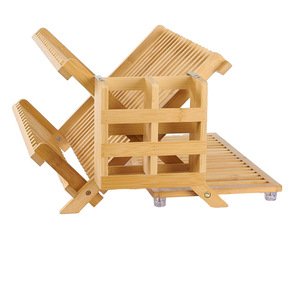 Bamboo Dish <b>Rack</b> Foldable Kitchen Countertop Drainer For <b>Plates</b> Bowls Cups With Utensil Holder L Size - Product Image 5