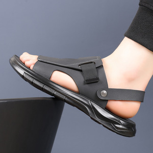 Sandales plates pour hommes, grises et noires, à semelle souple, décontractées, pour l'été, chaussures de plage, avec sangle arrière - Product Image 2