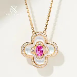 Rochime Klavertje Vier Paraiba Roze Groen Wit Fritillaria Edelsteen Hanger Ketting S925 Zilver 5a Zirkoon Sieraden Voor Vrouwen