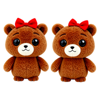 Peluche Ours Brun Doux avec Nœud Rouge et Grands Yeux Noirs – Adorable Jouet en Peluche Kawaii pour Enfants – Idéal comme Cadeau