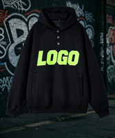 Sweat-shirt à capuche pour homme en molleton français 320g, 3 boutons, coupe ample, coton et polyester, poche, logo personnalisé, streetwear, pull-over