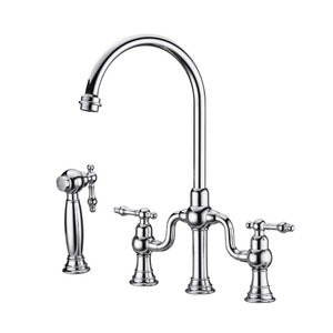 Robinet de <span class=keywords><strong>cuisine</strong></span> français <span class=keywords><strong>vintage</strong></span> à deux trous en acier inoxydable doré brossé Robinet chaud et froid avec pistolet pulvérisateur Robinet multifonction - Product Image 3