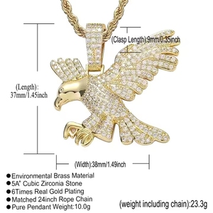 Collar con Colgante de Circonitas Chapado en Oro Estilo Hip Hop con Forma de Águila, Joyería de Latón Chapado en Rodio para Aniversario - Product Image 5