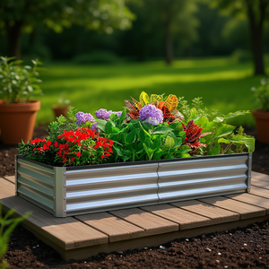 Jardinera Elevada de Metal Galvanizado de 8x4x1 Pies para Macetas de Flores, Verduras y Frutas en Exteriores - Product Image 2