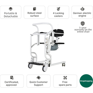 Chaise de transfert <span class=keywords><strong>électrique</strong></span> portable pour patients, avec roues et assistance à la levée, pour personnes âgées, handicapées, hôpitaux, maisons de retraite, capacité 185 kg - Product Image 5