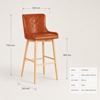 Tabouret de bar moderne de luxe en PU matelassé avec dossier et structure en bois pour bar, restaurant, café