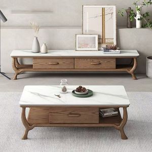 Nordic Solid Wood Coffee <b>Table</b> And Tv Cabinet Combination Modern Minimalist Style With Stone Top Storage Living Room <b>Set</b> - Product Image 2
