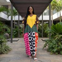 Kaftan africain pour femme, robe longue à rayures audacieuses, imprimé ballon vif, col en V, modeste, en satin léger, tenue de mariage et d'église musulmane