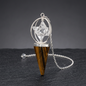 Natural Tiger Eye Faceted Pendulum <b>with</b> Triangle Cut Quartz - Product Image 2
