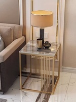 Table basse compacte carrée en pierre ardoise avec cadre métallique, style nordique, luxe léger, moderne et minimaliste, pour salon, sans installation