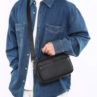 Tas Selempang Pria Gaya Retro Bisnis Kasual PU Berkualitas Tinggi, Warna Solid Modis, Cocok untuk Penggunaan Sehari-hari dengan Ritsleting