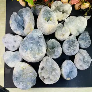 Wholesale Natural Crystal blue calcite geode egg heart druzy crystal geode for sale