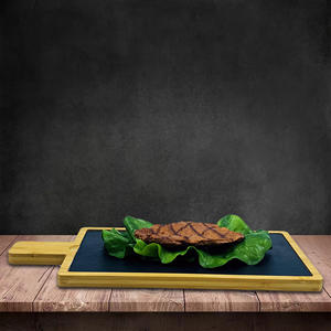 Hete Verkoop Natuurlijke Western Bamboe Steak Plaat Met Leisteen Zwarte Diner Dienblad Natuurlijke Leistenen Steak Board Bamboe - Product Image 6