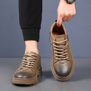 Chilowa Zapatillas de deporte de cuero con cordones para hombre, suela gruesa, tacón bajo acolchado, zapatos informales para otoño - Product Image 3