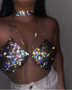 Women Sexy Metal Body Chain Backless Bling Halter Bra Chain Halter <strong>Top</strong> <strong>Golden</strong> Chest Chain Fashion Girl Festival <strong>Crop</strong> <strong>Tops</strong> - Product Image 2