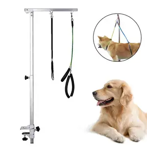 Dog Grooming Table Arm Foldable Pet Grooming Arm with Clamp and Post Loop Noose No Sit Haunch Holder Grooming Restraint for Dog