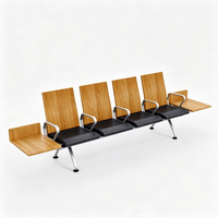 Chaise d'attente moderne 3 places, chaises de salle d'attente d'aéroport et d'hôpital, banc public avec dossier en bois et pieds en métal