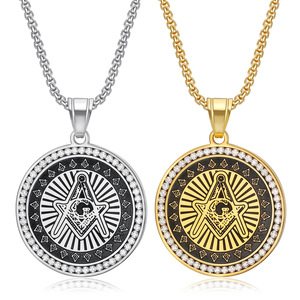 Collier pendentif œil tout-voyant maçonnique en acier inoxydable pour <span class=keywords><strong>homme</strong></span>, pavé de zirconiums, étanche, anti-ternissement, plaqué or 18 carats - Product Image 1